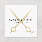 シックエレガント金ゴールドグリッターはさみ美容師 スクエア名刺 (正面)