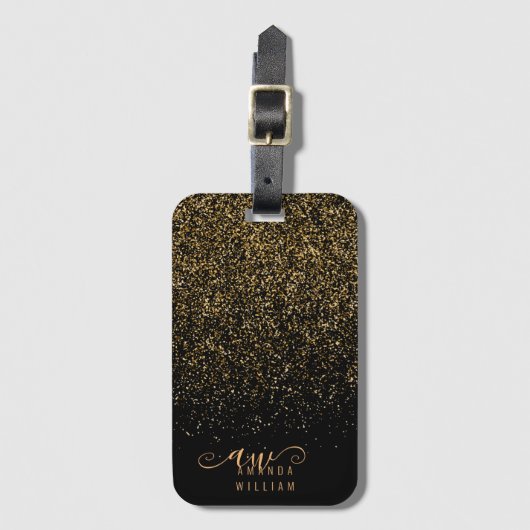 シックエレガント金ゴールドグリッターグラムモノグラム ラゲッジタグ (正面縦)