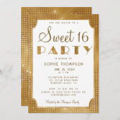 シックエレガント金ゴールドグリッターシークンズスウィート16パーティー 招待状 (正面/裏面)