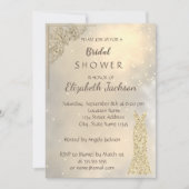 シックエレガント金ゴールドグリッタードレスブライダルシャワー 招待状 (正面)