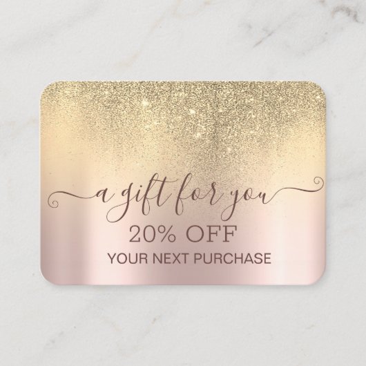 シックエレガント金ゴールドグリッターバラ金ゴールド 割引カード (正面)