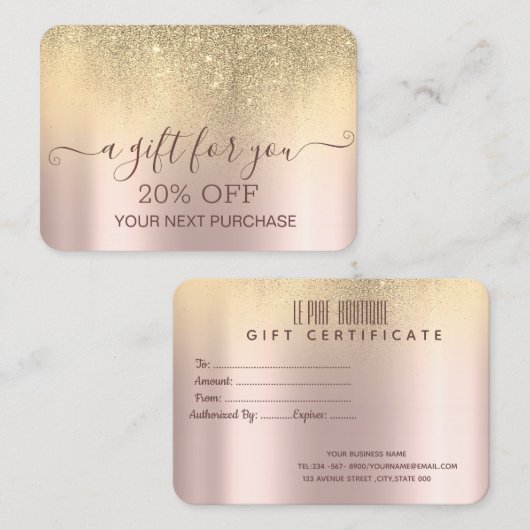 シックエレガント金ゴールドグリッターバラ金ゴールド 割引カード (正面/裏面)