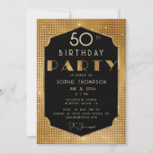 シックエレガント金ゴールドグリッターブラックバースデーパーティー 招待状 (正面)