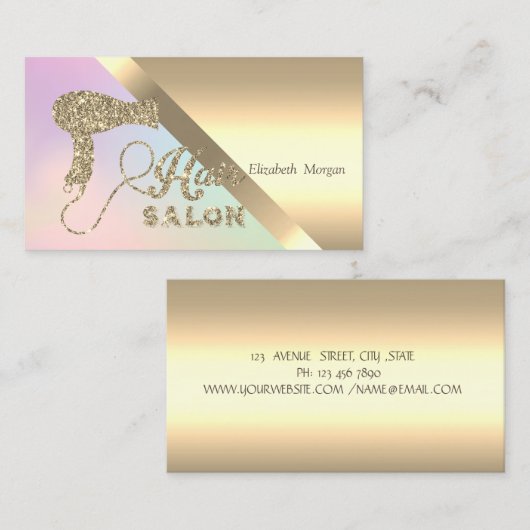 シックエレガント金ゴールドグリッターヘアードレー 名刺 (正面/裏面)