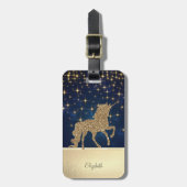 シックエレガント金ゴールドグリッターユニコーンスターズネイビーブルー ラゲッジタグ (正面縦)