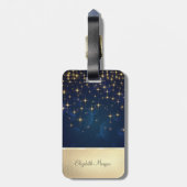 シックエレガント金ゴールドグリッターユニコーンスターズネイビーブルー ラゲッジタグ (裏面縦)