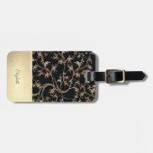 シックエレガント金ゴールドグリッター花 – パーソナライズされた ラゲッジタグ (正面横)