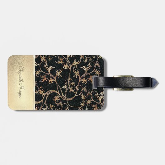 シックエレガント金ゴールドグリッター花 – パーソナライズされた ラゲッジタグ (裏面横)