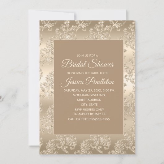 シックエレガント金ゴールドシャンパンヴィンテージブライダルシャワー 招待状 (正面)
