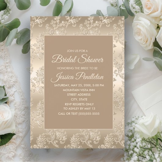 シックエレガント金ゴールドシャンパンヴィンテージブライダルシャワー 招待状