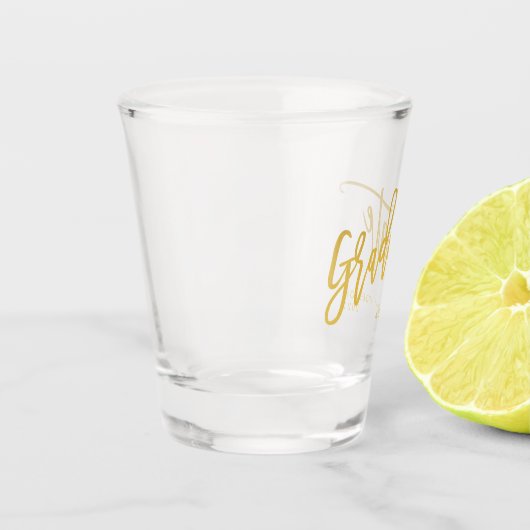 シックエレガント金ゴールドスクリプト大学院パーティー ショットグラス (左)