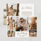 シックエレガント金ゴールドスクリプト5 Photo Collage結婚's サンキューカード (正面/裏面)