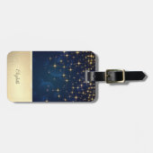 シックエレガント金ゴールドスターズネイビーブルー ラゲッジタグ (正面横)