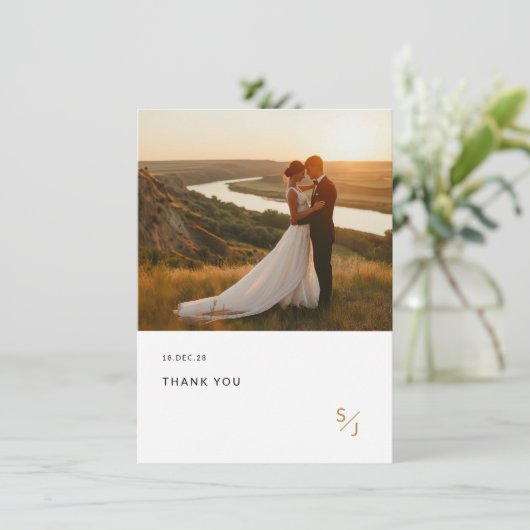 シックエレガント金ゴールドタイポグラフィ結婚の写真 サンキューカード (スタンド正面)