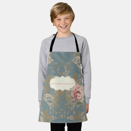 シックエレガント金ゴールドダマスクバラ エプロン (着用した状態)