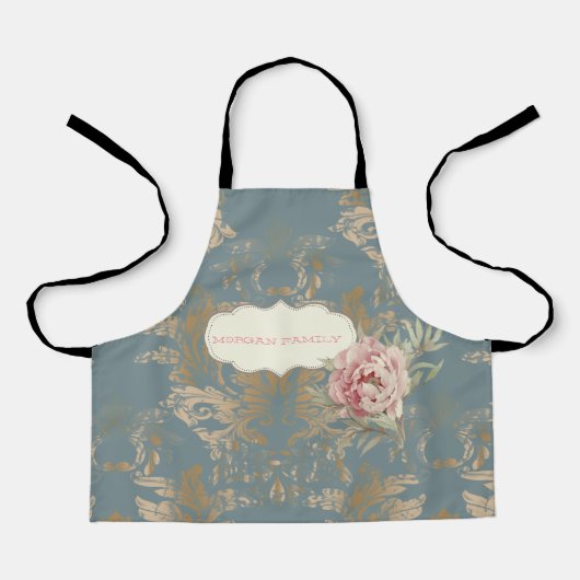 シックエレガント金ゴールドダマスクバラ エプロン (正面)