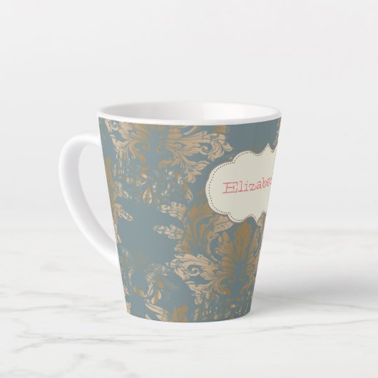 シックエレガント金ゴールドダマスクバラ カフェラテマグ (左アングル)