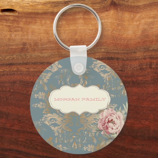 シックエレガント金ゴールドダマスクバラ キーホルダー (正面)