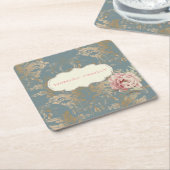 シックエレガント金ゴールドダマスクバラ スクエアペーパーコースター (アングル)