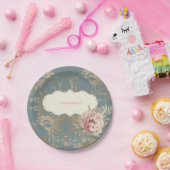 シックエレガント金ゴールドダマスクバラ ペーパープレート (パーティー)