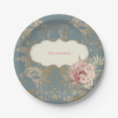 シックエレガント金ゴールドダマスクバラ ペーパープレート (正面)