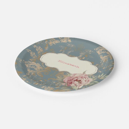 シックエレガント金ゴールドダマスクバラ ペーパープレート (アングル)