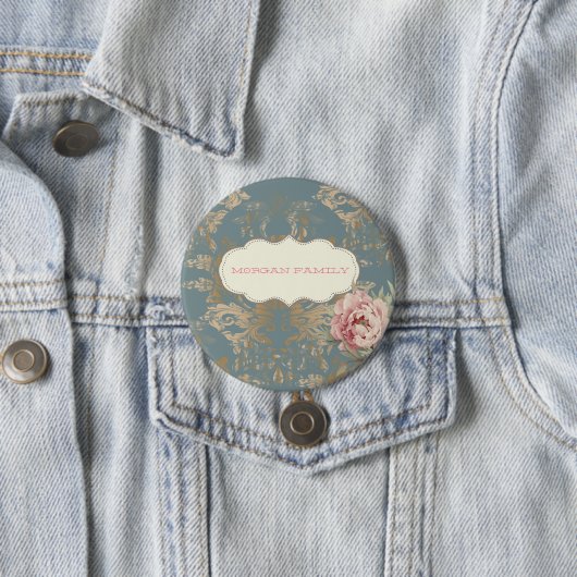 シックエレガント金ゴールドダマスクバラ 缶バッジ (インサイチュ)