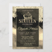 シックエレガント金ゴールドティアラ、フレームスウィート16パーティー 招待状 (正面)