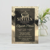 シックエレガント金ゴールドティアラ、フレームスウィート16パーティー 招待状 (スタンド正面)