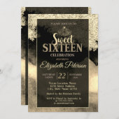 シックエレガント金ゴールドティアラ、フレームスウィート16パーティー 招待状 (正面/裏面)