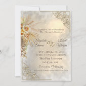シックエレガント金ゴールドハートボホフラワーズ結婚ーズ 招待状 (正面)