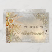 シックエレガント金ゴールドハートボホフラワーズ 招待状 (正面/裏面)