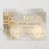 シックエレガント金ゴールドハートボホフラワーズRSVPカード 招待状 (正面/裏面)