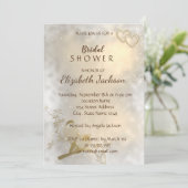 シックエレガント金ゴールドハート、鳥ブライダルシャワー 招待状 (スタンド正面)