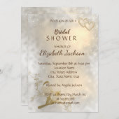 シックエレガント金ゴールドハート、鳥ブライダルシャワー 招待状 (正面/裏面)