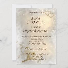 シックエレガント金ゴールドハート、鳥ブライダルシャワー 招待状