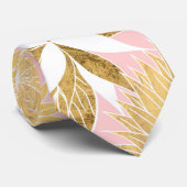 シックエレガント金ゴールドピンクの白い花と葉 ネクタイ (ロール)
