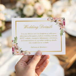 シックエレガント金ゴールドピンクフローラ結婚ズ詳細 エンクロージャーカード