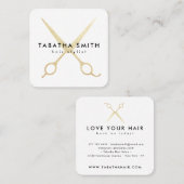 シックエレガント金ゴールドフォイルはさみ美容師サロン スクエア名刺 (正面/裏面)