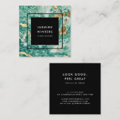 シックエレガント金ゴールドフォイルターコイズ大理石の水色 スクエア名刺 (正面/裏面)