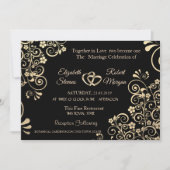 シックエレガント金ゴールドフラワーズ結婚式招待状 招待状 (正面)