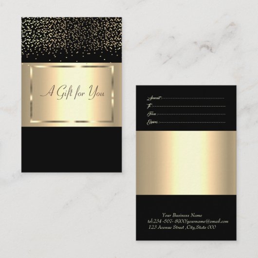 シックエレガント金ゴールドフレモダンーム、紙吹雪 割引カード (正面/裏面)