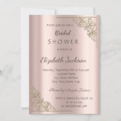 シックエレガント金ゴールドフレームバラ金ゴールドブライダルシャワー 招待状 (正面)