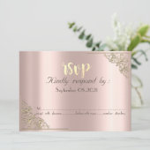 シックエレガント金ゴールドフレームバラ金ゴールドRSVP 招待状 (スタンド正面)