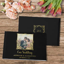 シックエレガント金ゴールドフレーム写真金ゴールドホイ結婚ル ゲストブック