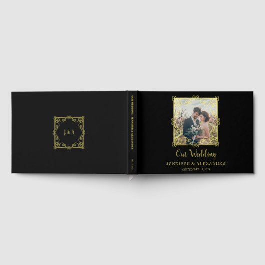 シックエレガント金ゴールドフレーム写真金ゴールドホイ結婚ル ゲストブック (全面)