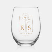 シックエレガント金ゴールドフローラモノグラムのイニシャル ステムなしワイングラス (正面)