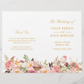 シックエレガント金ゴールドフローラ折り畳み結婚式 プログラム (正面)