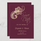 シックエレガント金ゴールドペイズリースターズ救ザ セーブザデート (正面/裏面)