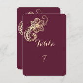 シックエレガント金ゴールドペイズリーテーブルカード 招待状 (正面/裏面)